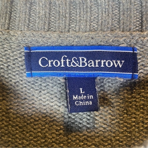 Croft & Barrow Men's size Large Gray crew neck knit sweater long sleeve pull on - Picture 6 of 7